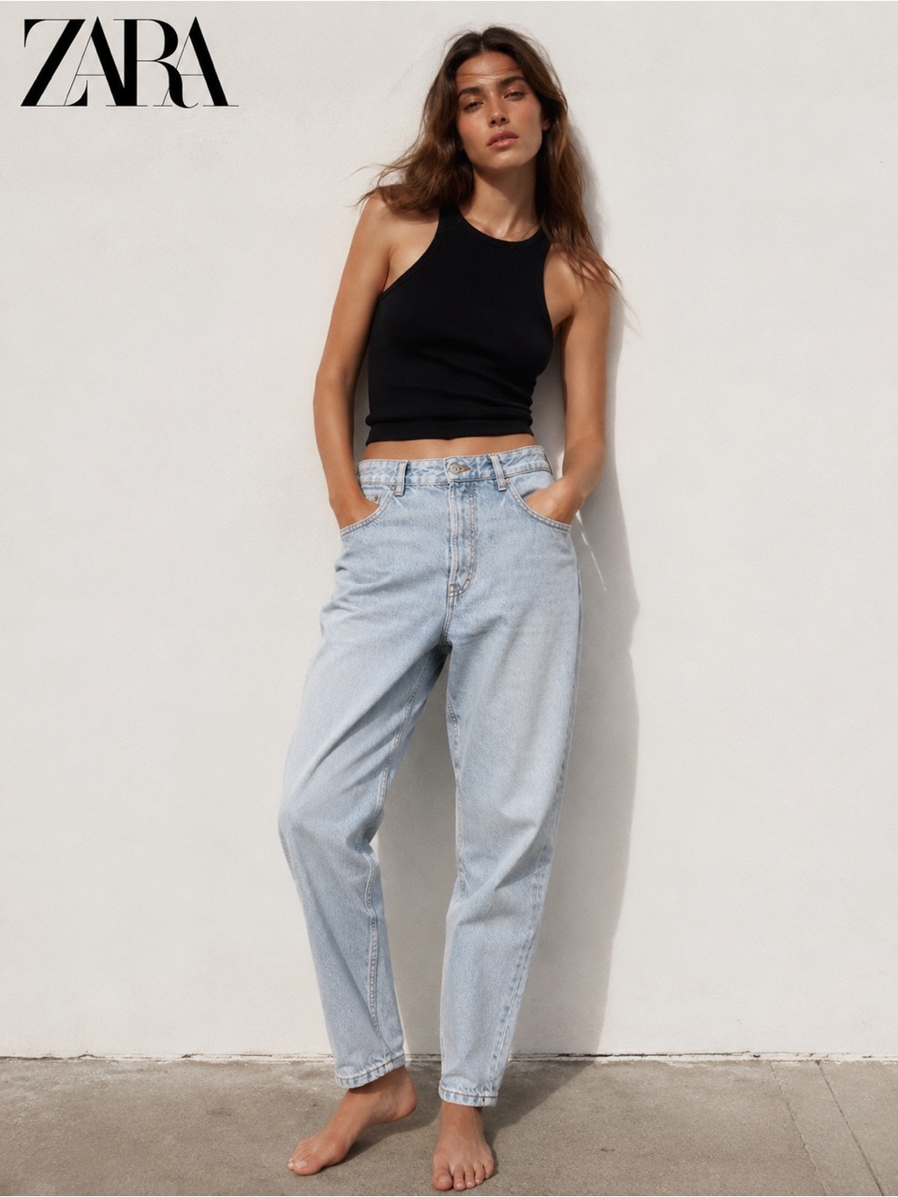 Zara Light Wash Mom Jeans Womens US 36 High Rise Button Fly Tapered Leg